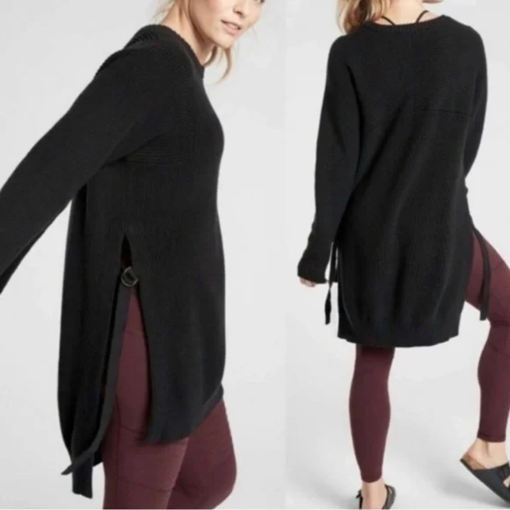 Athleta Women’s Charcoal Tunic Sweater XS Side Slit High Low Athleisure Normcore